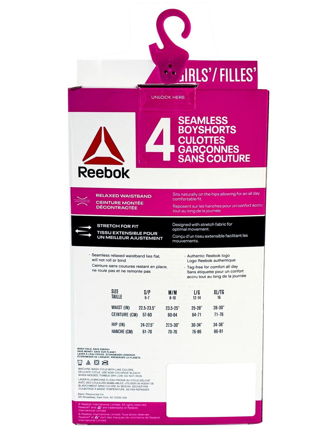Sous-vêtements garçonne côtelés sans coutures Reebok pour filles, paquet de 4