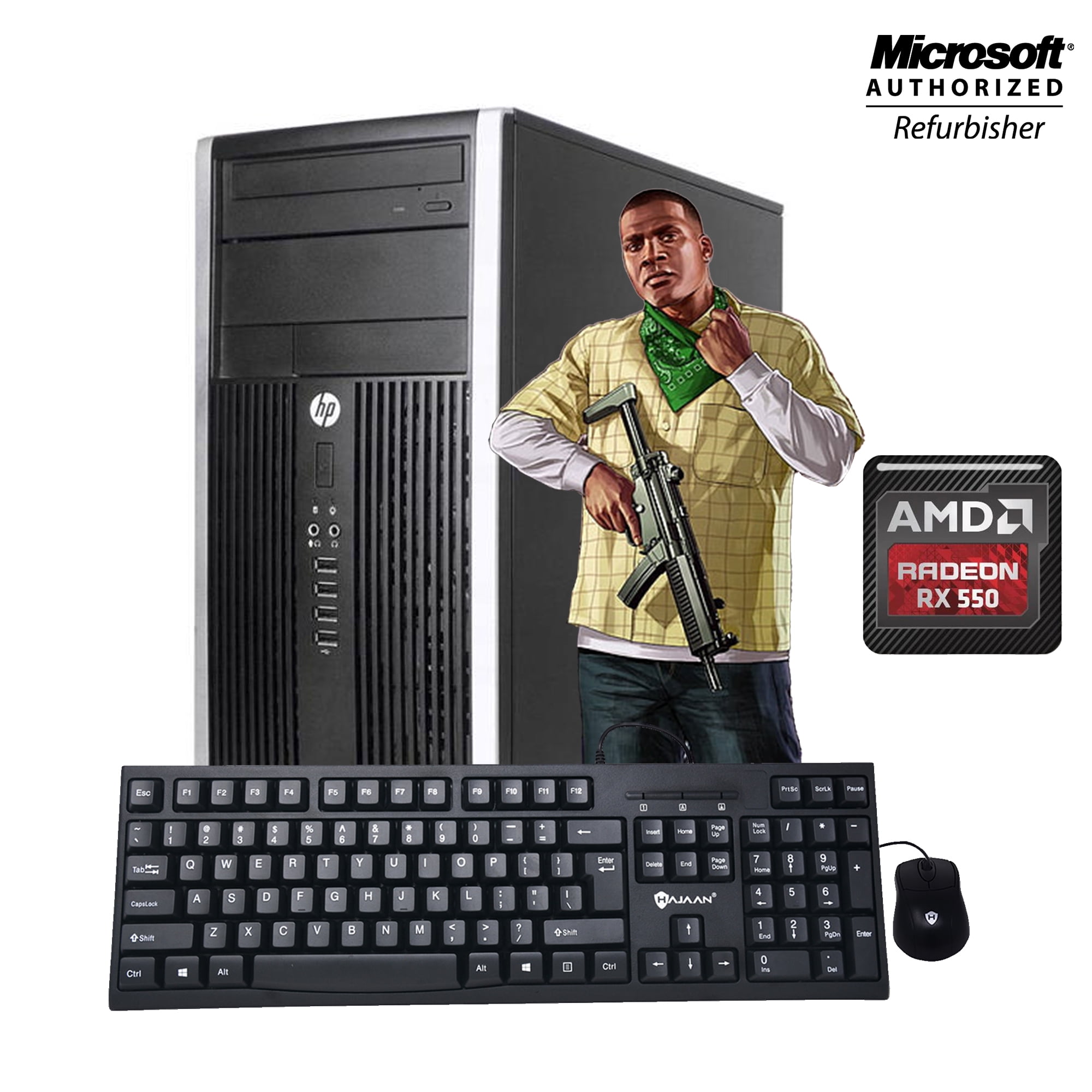 HP Compaq Pro 6300 Tower Gaming Desktop PC, Intel Quad Core i5-3470 up to 3.60GHz, 16G DDR3, NEW 512 GB SSD, AMD Radeon RX 550 4GB (HDMI & DVI), WiFi, Keyboard & Mouse, Win 10 64bit