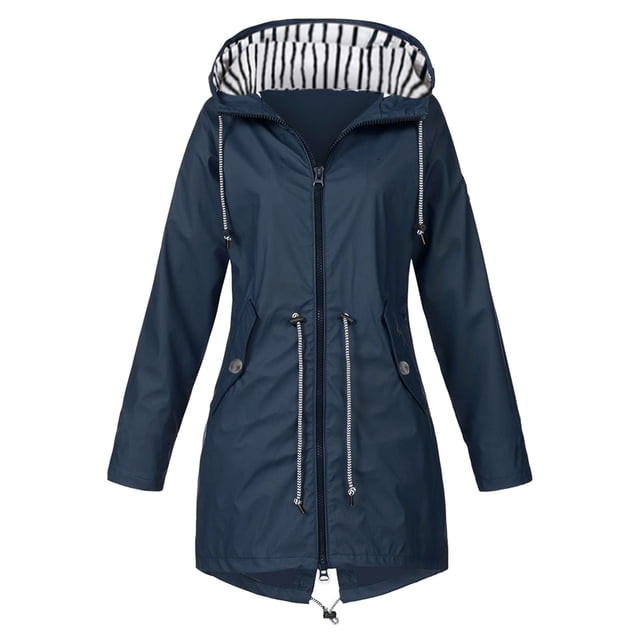 Kcodviy Womens Rain Jacket with Ladies Rain Wear Hood Lightweight Long Sleeve Clear Raincoat Women Windbreaker Zip Up Drawstring Plus Size Windbreakers for Women Raincoat with Pockets