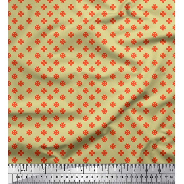 Soimoi polyester Crepe Fabric Clover Leaves Fabric Prints By Yard 52 Inch Wide