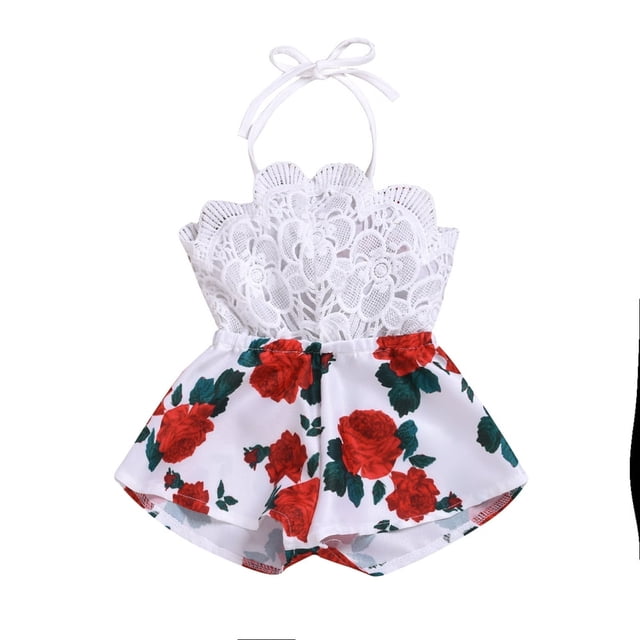 Baby Fashion One Piece Breeches Sleeveless Lace Tops Loose Printed Wide Leg Shorts Casual Rompers