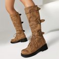 thumbnail image 2 of Mepaouo Women's Knee High Combat Boots Lace up Wide Calf Buckle Riding Boot Chunky Low Heel Booties, 2 of 9