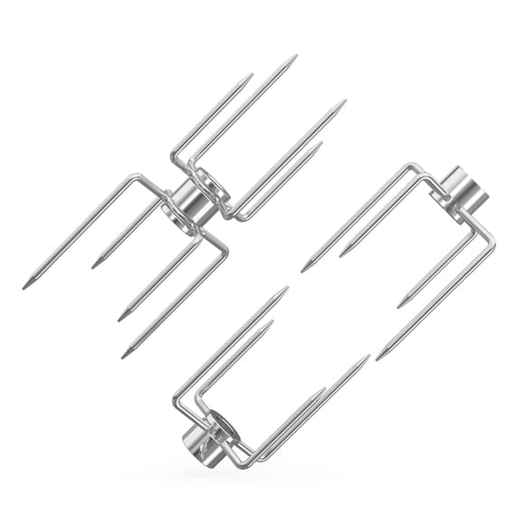 only fire Rotisserie Meat Forks for Most Grills - Include 2pcs 4 Pronged Rotisserie Forks and 1pc Double Sided 4 Pronged Rotisseri