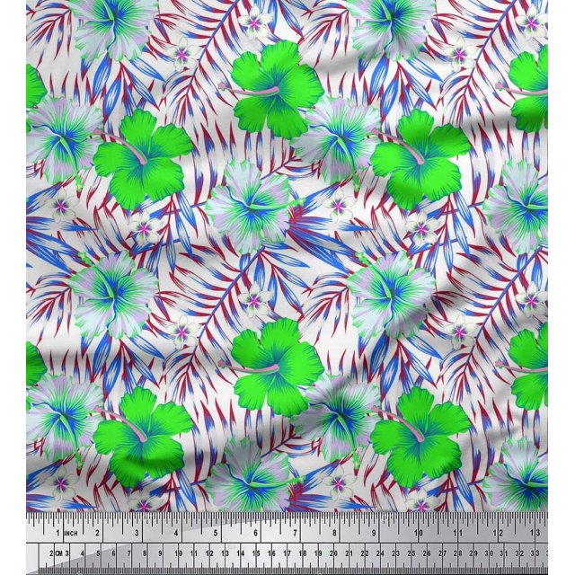 Soimoi Poly Georgette Fabric Floral & Leaves Tropical Print Fabric by The Yard 52 Inch Wide