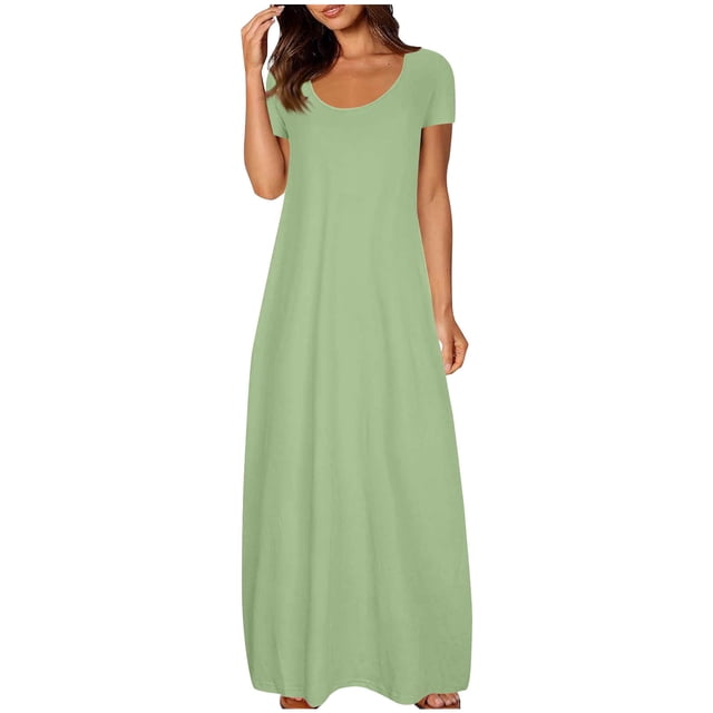 fatyb Robes Maxi pour Femmes Col Rond Manches Courtes Robes Décontractées Robes T-Shirt Amples pour Femmes P-5TG