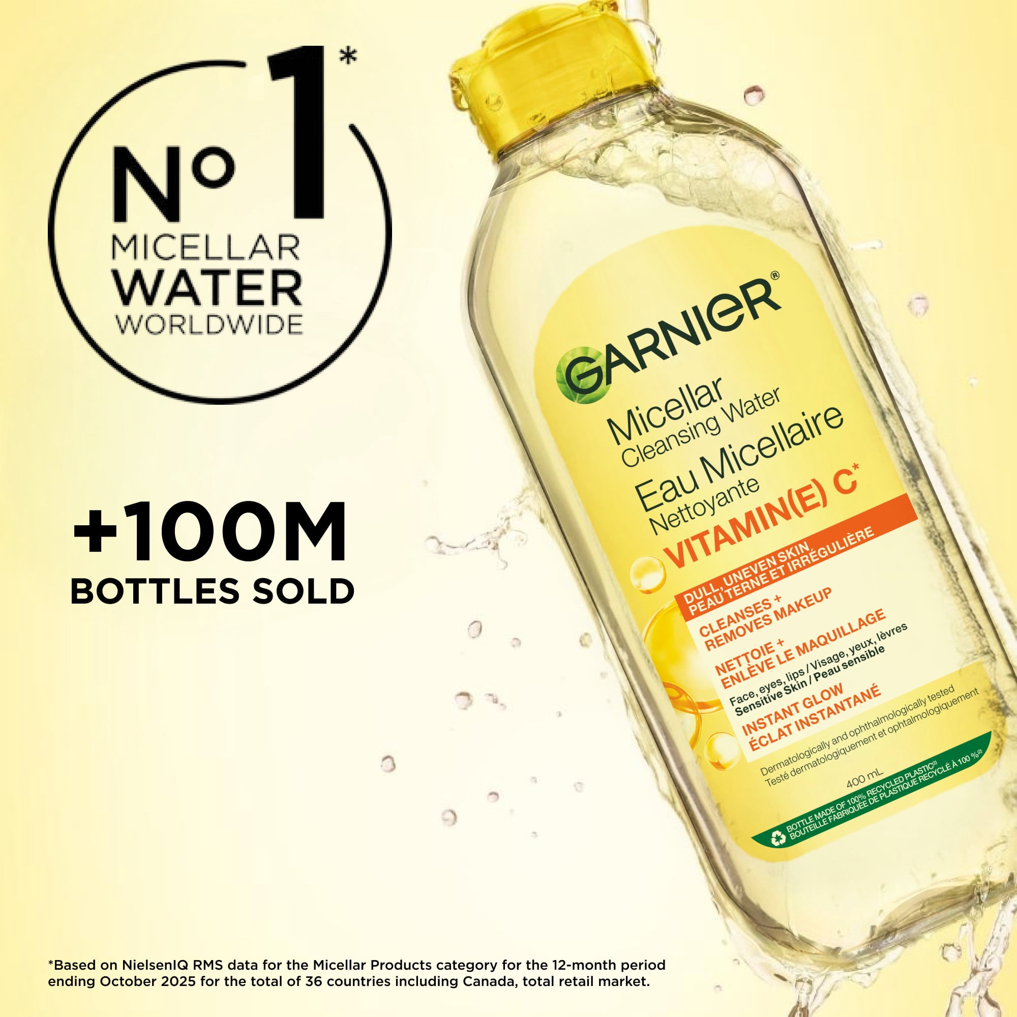 Garnier Eau Micellaire, Démaquillant, Nettoyant Tout-en-un, avec Vitamine C