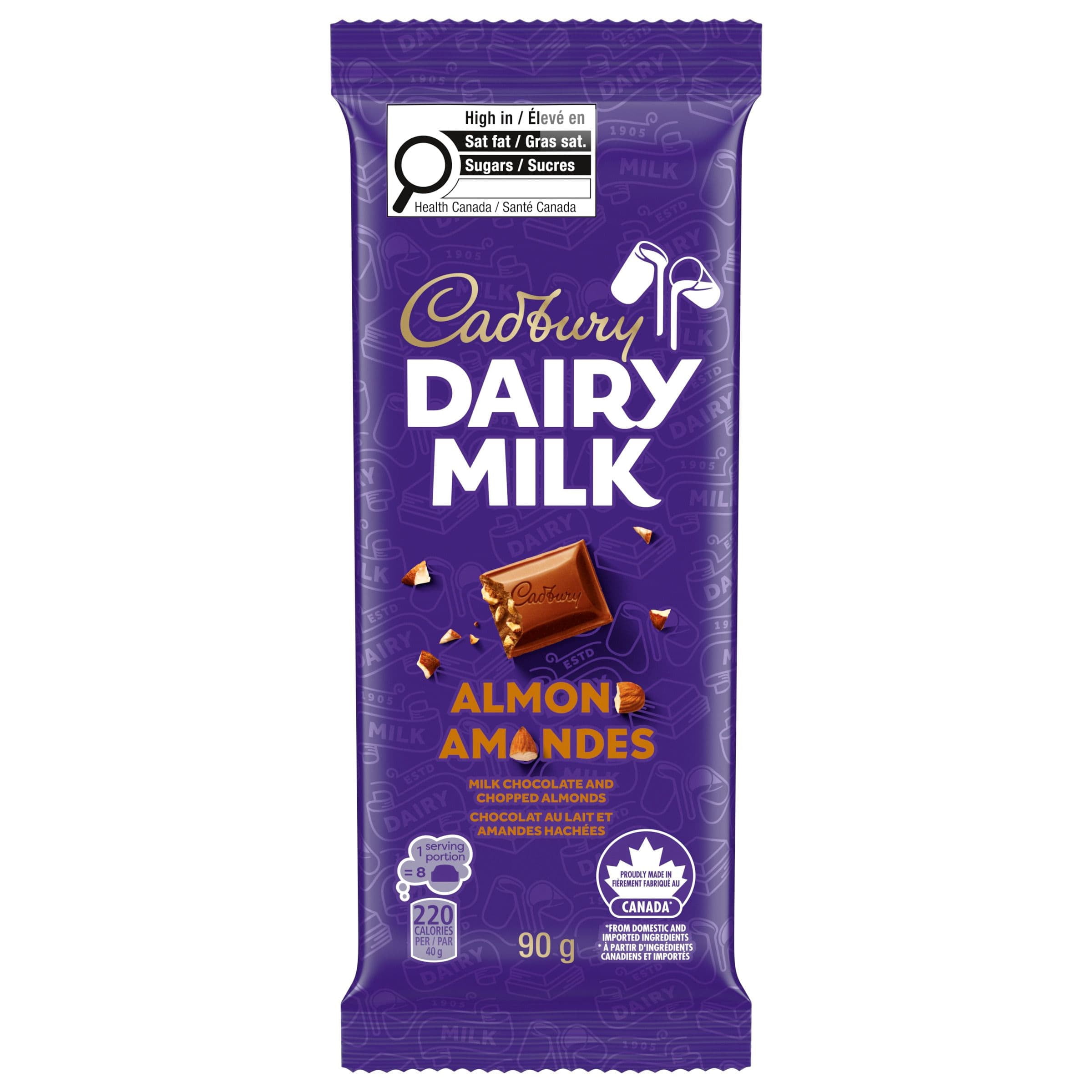 CADBURY DAIRY MILK Almond Chocolate Bar with Chopped Almonds, CADBURY DAIRY MILK Milk Chocolate Bar, 90 g