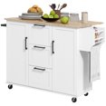 thumbnail image 1 of CoSoTower Rolling Kitchen Cart on Wheels with Drop Leaf, Kitchen Island with 3 Drawers, Solid Wood Top and Towel Rack, White, 1 of 7