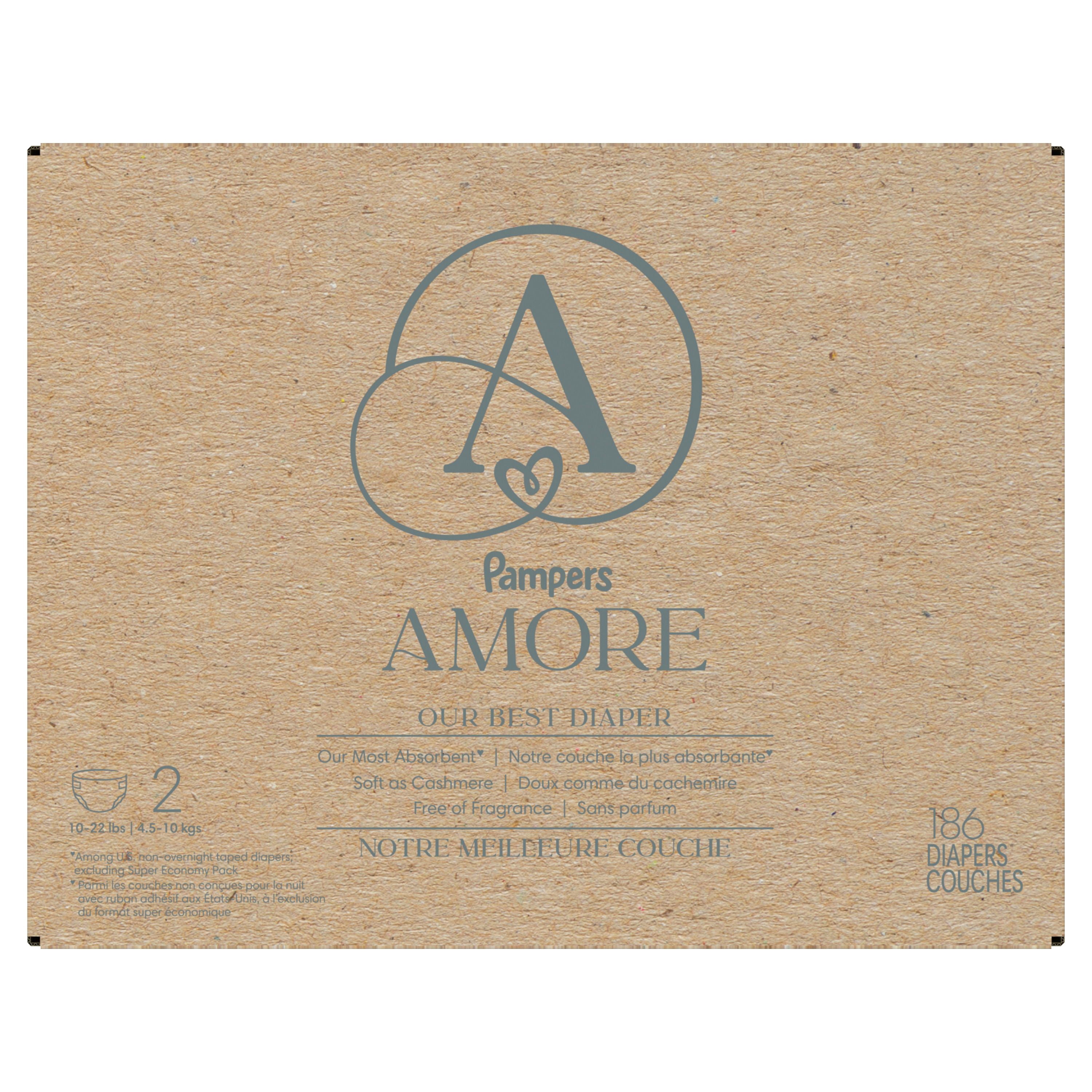 NOUVEAU Pampers AMORE, taille 2 (4,5 à 10 kg [10 à 22 lb]), notre meilleure couche, 186 unités