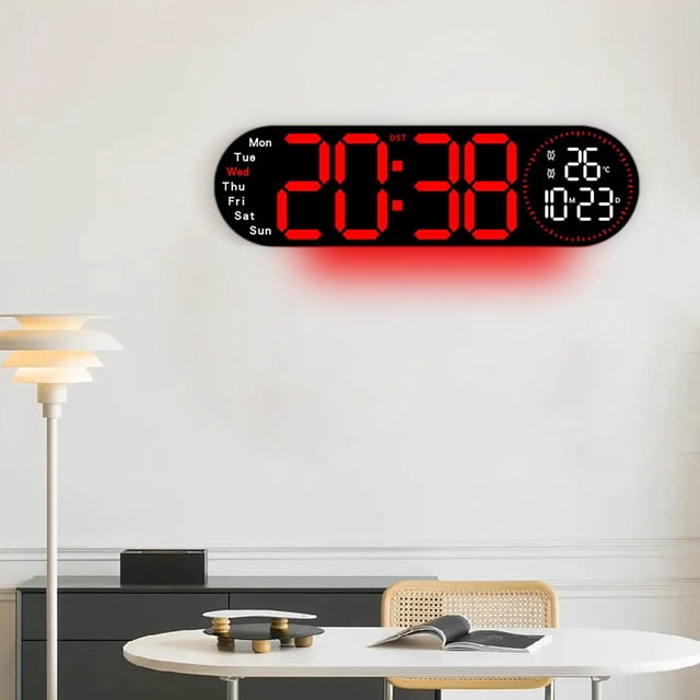 Chmadoxn Alarm Clock 17.3-inch Living Room Wall Clock With Multifunctional LED Electronic Clock Large Size Alarm Clock Temperature And Humidity Clock alarm clock