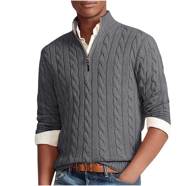 cfhntfmh Men's Quarter Zip Sweaters Slim Casual Collared Long Sleeve Textured Pullover Tops Fall Winter Cable Knitted Sweaters