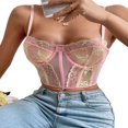 thumbnail image 4 of Women Tummy Control Lace Tops Embroidery Low-Cut Spaghetti Strap Sleeveless Slim Crop Camis, 4 of 6