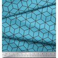 thumbnail image 2 of Soimoi Blue Modal Satin Fabric Maze Cube Geometric Printed Fabric 1 Yard 42 Inch Wide, 2 of 3