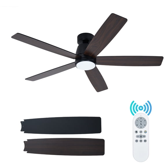 Modern 52" Ceiling Fan with Dimmable LED Light – Quiet Reversible DC Motor – 3-Color Adjustable – Remote Control – Energy Efficient – Low Profile Flush Mount – Matte Black – Bedroom, Living Room