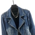 thumbnail image 4 of WRKEKC Men's Slim Fit Denim Work Jacket Solid Color with Button Pockets, Fashion Casual Coat for Urban Utility Style Blue XL, 4 of 5
