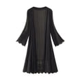 thumbnail image 1 of Women Solid Color Lace Cardigan Open Front Shrug Hollow Patchwork Sheer Short Sleeve Long Cover-Up Blouse Tops, 1 of 5