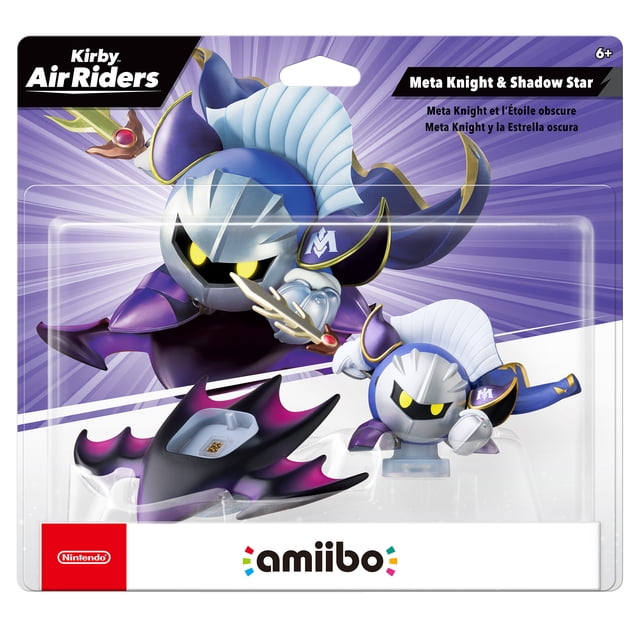 amiiboTM - Meta Knight & Shadow Star - KirbyTM Air Riders Series Meta Knight Monté sur la Machine Air Ride Star en une pose Centrée, Orientée vers l'Avant, Épéiste Masqué avec Cape-Tournée-Ailes et Épée; place Cet amiibo sur l'Amiibo Shadow Star pour Créer un combo Cavalier & Air Ride, Tapez sur le Point de Contact NFC pour Enregistrer un Figurine sur les Systèmes Compatibles Nintendo Switch et Nintendo Switch 2. Utilisé Souvent comme Présentoir de Collection