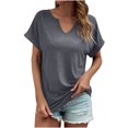 thumbnail image 1 of T-shirt Ample Décontracté pour Femmes à Col en V, Manches Courtes, Couleur Unie, 1 of 8