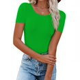 thumbnail image 2 of AherBiu Womens Tops Summer Short Sleeve Basic Tees Shirts Round Neck Slim Fitted Solid Color Tops, 2 of 6