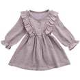thumbnail image 1 of Splozh Fall Dresses for Girls Toddler Kids Baby Girl Solid Linen Button Ruffle Party Dress Clothes Purple,4-5 Years, 1 of 5