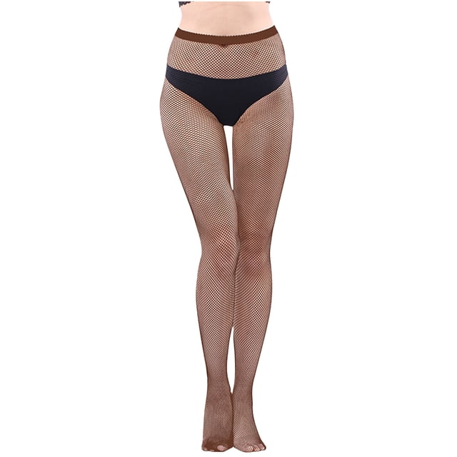 Penkiiy Bas Résille pour Femmes Chaussettes de Mode pour Femmes Couleur Chaussettes Perforées à la Mode Chaussettes en Filet de Pêche Super Élastiques Chaussettes à Bout Fermé en Maille Collants Café