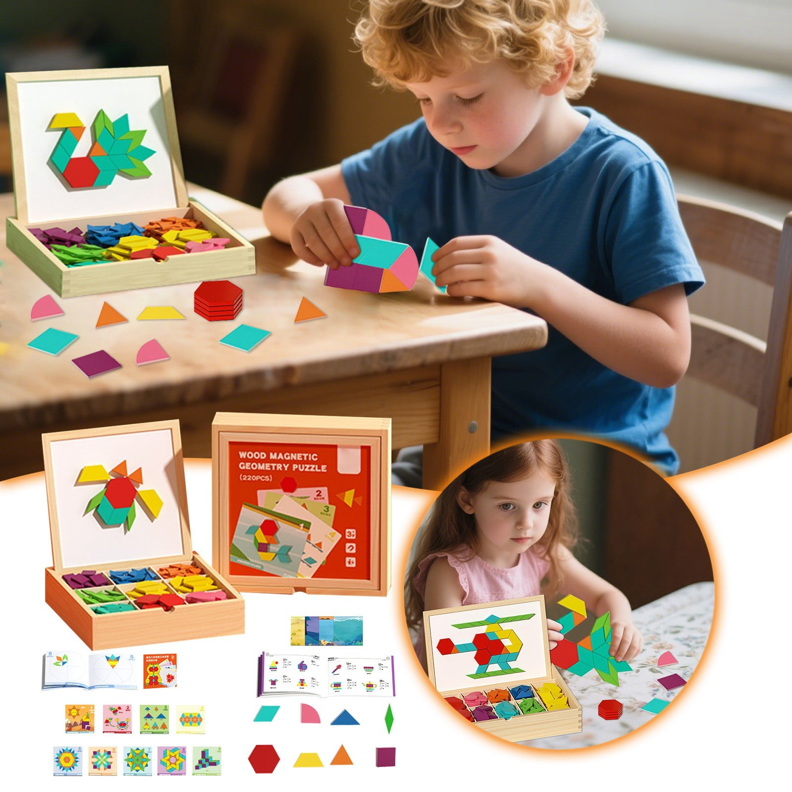 Chevalet En Bois Double Face Pour Enfants – Tableau Noir Et Blanc, Réglable En Hauteur, Avec Rangement, Puzzle Tangram Inclus, Cadeau éducatif Dès 3 Ans