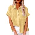 thumbnail image 1 of yoeyez Womens Cotton Linen Button Down Shirts,Summer Short Sleeve Tops for Women Loose Fit Collared Linen Work Blouse Tops Solid Basic Tees With Pocket Daily Deals Yellow S, 1 of 6