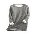 thumbnail image 1 of Hauts à Enfiler en Polaire pour Femmes Col Rond Manches Longues Doublé Sherpa Décontracté Chaud Loungewear Chandail en Molleton, 1 of 3