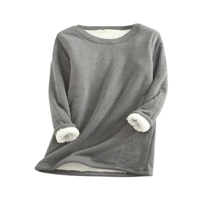 Hauts à Enfiler en Polaire pour Femmes Col Rond Manches Longues Doublé Sherpa Décontracté Chaud Loungewear Chandail en Molleton