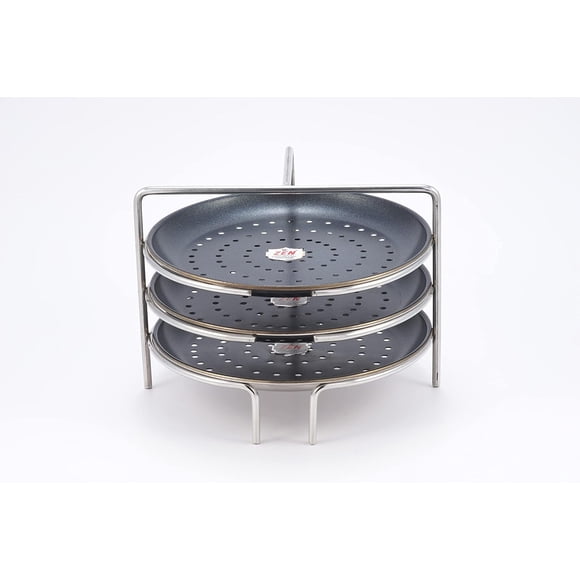 Stainless Steel Nonstick Momo Stand + 3 Plates - Black, 7.5 Liters, Big Size | Gas & Induction Bottom - Multipurpose Vegetable Steamer, Momo Steamer, Rice Steamer | Dishwasher Safe