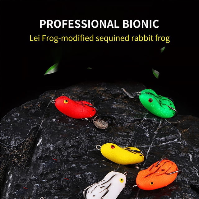 6pcs Bionic Frog Lure Bait Set Simulation Fake Bait Soft Bait Double Hook Thunder Frog Black Bait with Tail Rotating Metal Plate for Fishing Lake Outdoor