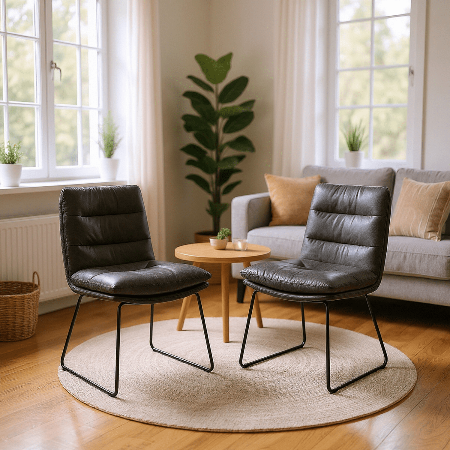 Homy Casa 2 Piece Channel Tufted Dining Chairs with Padded Seat and Metal Sled Legs for Home Dining Space