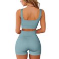 thumbnail image 3 of Women's Workout Outfits 2 Piece Yoga Set Seamless Ribbed Crop Tank Tight Shorts Gym Suit, 3 of 4