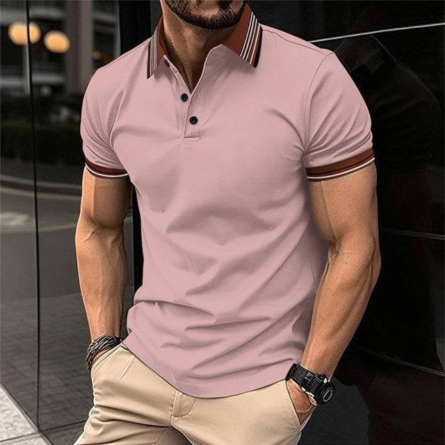 Haut pour Hommes à Col Rabattu à Boutons, Manches Courtes, Rayé, Haut de Sport, Chemise