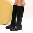 thumbnail image 2 of Rokment Womens Knee High Boots Fall Winter Trendy Leather Square Toe Chunky Mid Heel Motorcycle Riding Dress Tall Boots with Back Zipper, 2 of 7