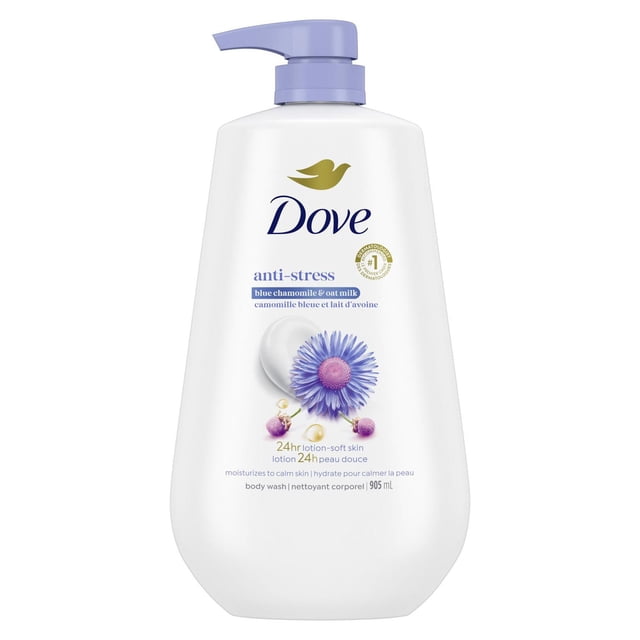 Dove Nettoyant Corporel pour 24 H de Peau Douce Camomille Bleue et Lait d'Avoine Anti-Stress, 905 ml