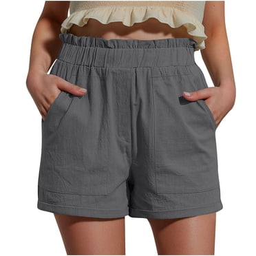 Timegard Womens Summer Shorts Elastic High Waisted Straight Leg Casual Shorts with Pockets Beach Wear