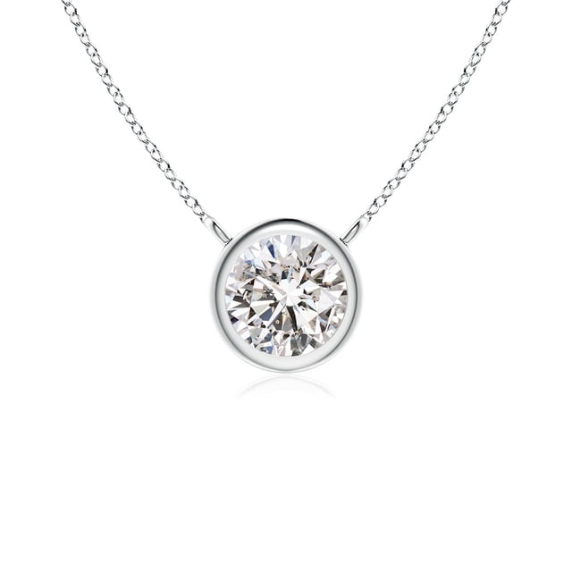 Angara Collier en Diamant Naturel - Collier Solitaire en Diamant Rond Serti Clos en Platine pour Femmes