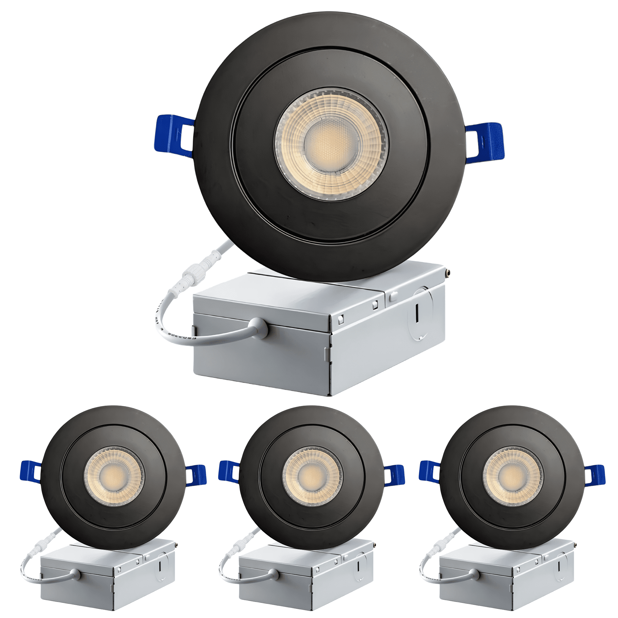 LED 4-Inch Black Gimbal Recessed Slim LED Pot Lights with Junction Box - Dimmable 7W 560LM, 4000K Natural White, 4-PACK