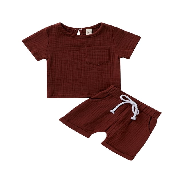 Pyjamas en Lin pour Bébé Garçon Fille T-Shirt Manches Courtes Hauts Shorts Pantalons Ensemble 2 Pcs Unisexe