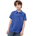 thumbnail image 4 of Luvoko Little Boys Uniform Short Sleeve Pique Polo Shirt,Solid Color Print Tennis Pique Shirts for Kids for Little Boys Tops Short Sleeve Stretch Collared(Dark Blue,3-4 Years), 4 of 4