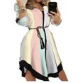 thumbnail image 1 of Robe Pré-Automne à Manches Longues pour Femmes Imprimé Vague Bureau de Vacances Slim Fitting Midi Robe, 1 of 6