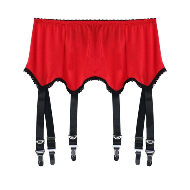 Lace Garter Belt,Stocking Suspender,Metal Clip Garter,Stylish Lace Garter Belt with Multi Strap and Metal Clip Adjustable Waist Design Comfortable Suspender Accessory for High Stockings,Red,S