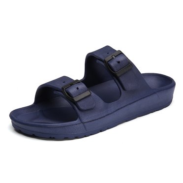Comfort sandals for, light and waterproof, Eva-adjustable, flat slip-on slides with double buckle and arch support