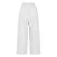 thumbnail image 4 of Pantalon Grand Court pour Femmes en Coton et Lin, Taille Haute Élastique, Pantalon Palazzo avec Poches, Blanc, 4 of 7