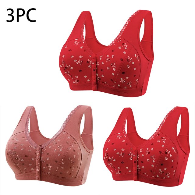 ylioge 3 Pack Womens Front Closure Bras Plus Size M-7X Wireless Push Up Full-Coverage Underwear Comfortable Multipack Support Bralettes