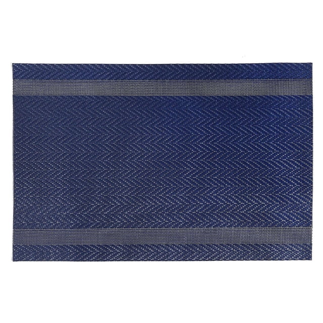 Napperon en Vinyle (Mackenzie) (Bleu Marine) - Ensemble de 12, Rectangulaire avec texture de Vinyle Tissée en Bleu Marine et Deux Rayures Bleues Plus Légères Horizontales Près des Bords, Résistant à l'Eau et Facile à Nettoyer par Points, Idéal pour la Salle à Manger à la Maison et Convient comme Napperon portable pour Collations Ou Boissons.