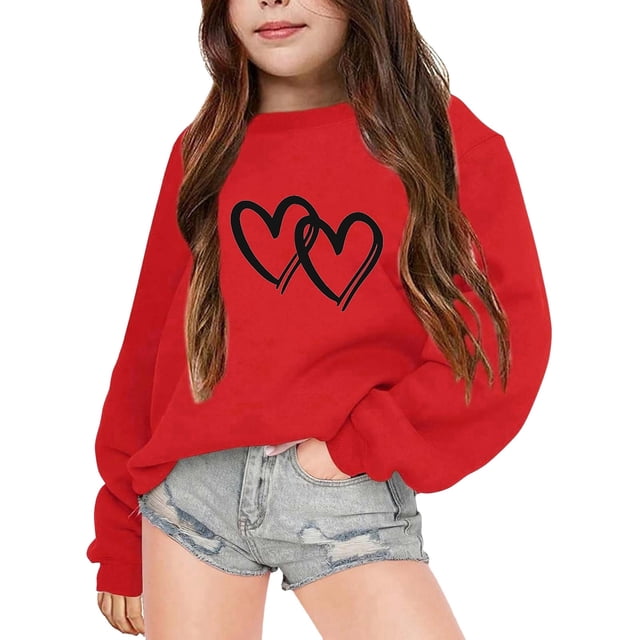PMVFHDE Chandails à Capuchon pour Filles, Imprimé Graphique de Lettres, Chandail Rétro Confortable avec Poche, Manches Longues, Chandail Décontracté à Enfiler, Rouge, 7-8 Ans