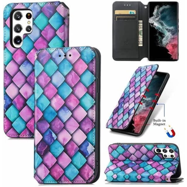 Compatible with Samsung Galaxy S23 Ultra 5G Wallet Case,Premium Leather Flip Wallet Case with Card Slots Kickstand Magnetic Buckle Shockproof Protective Cover for Galaxy S23 Ultra