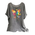 thumbnail image 3 of QATAINLAV Hauts d'Été pour Femmes en Coton et Lin de Plage Mode Tunique à Imprimé Papillon T-Shirts Amples Décontractés Col Rond Manches Courtes Blouses Fluides en Liquidation Liquidation Gris G, 3 of 8